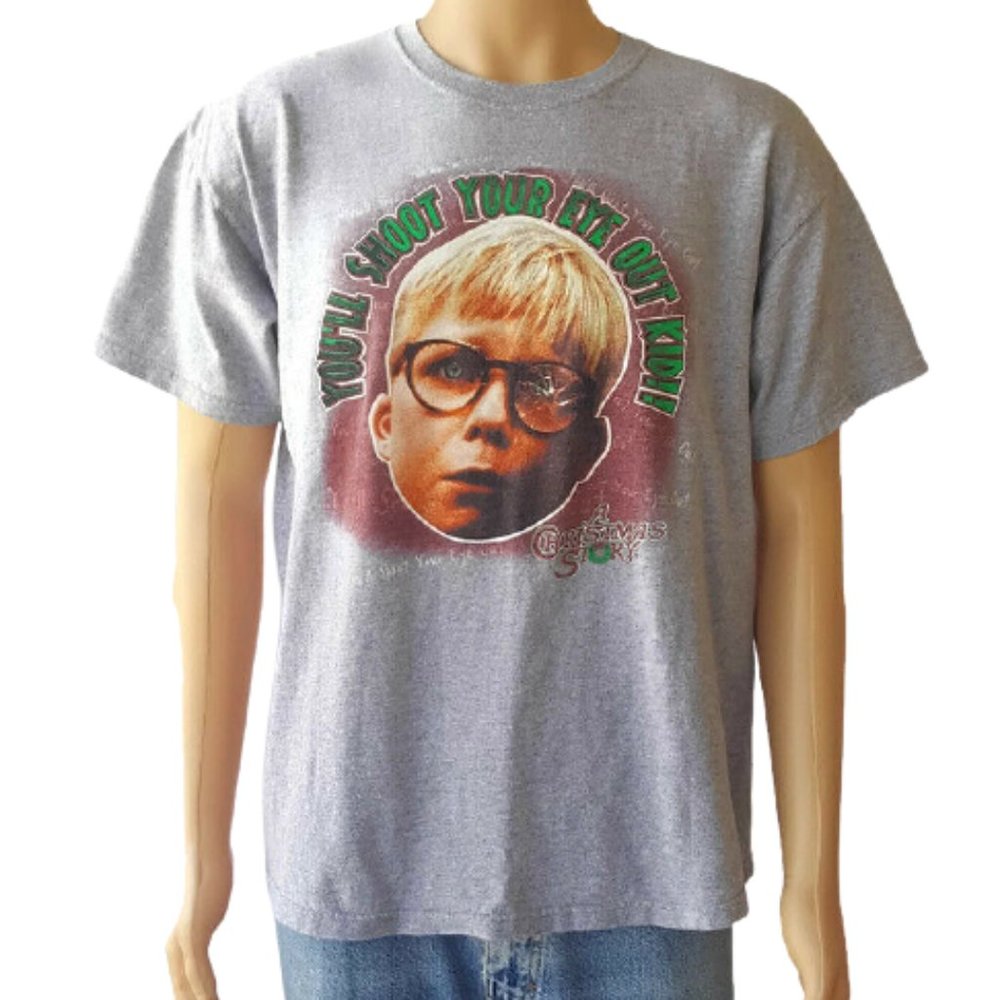 A Christmas Story T-Shirt You'll Shoot Your Eye Out Kid Ralphie Gray Men Large